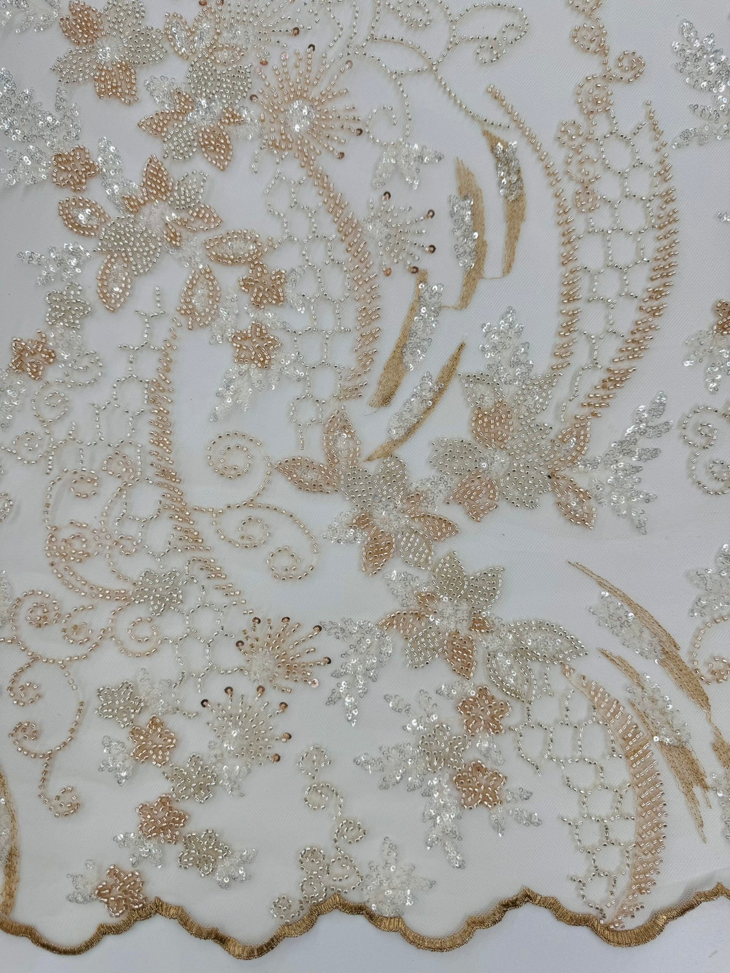 ML124 GOLD Floral Embroidery and Beaded Lace