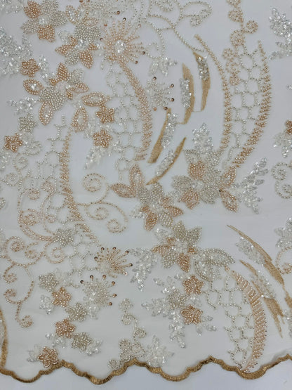 ML124 GOLD Floral Embroidery and Beaded Lace