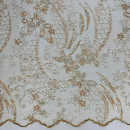 ML124 GOLD Floral Embroidery and Beaded Lace