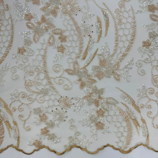 ML124 GOLD Floral Embroidery and Beaded Lace