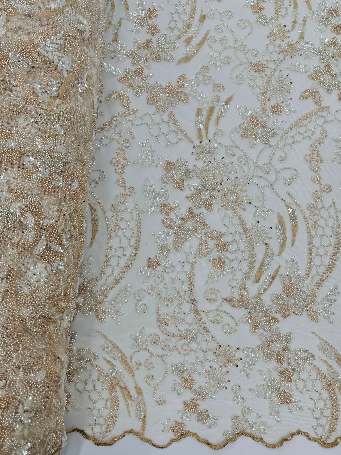 ML124 GOLD Floral Embroidery and Beaded Lace