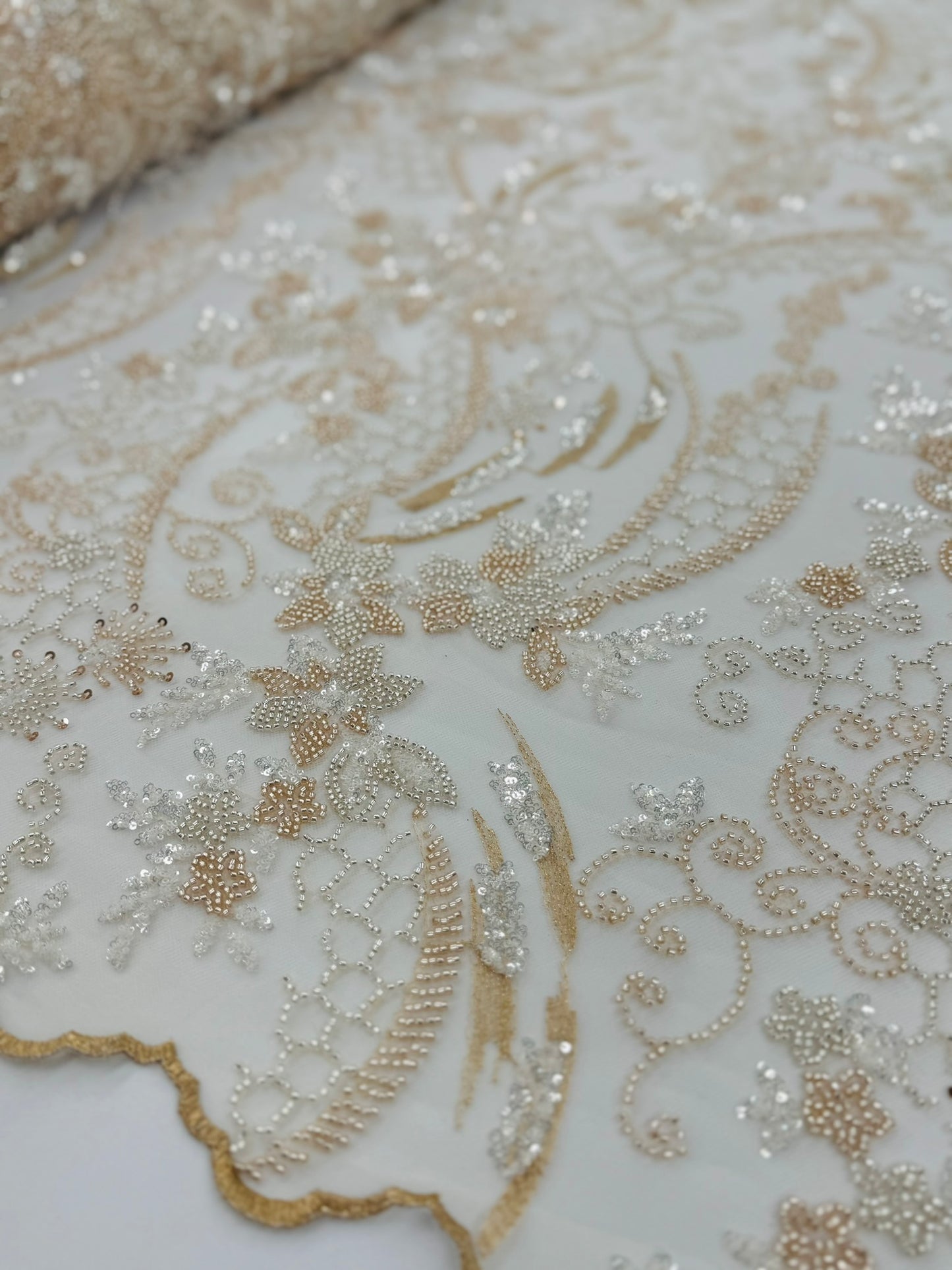 ML124 GOLD Floral Embroidery and Beaded Lace