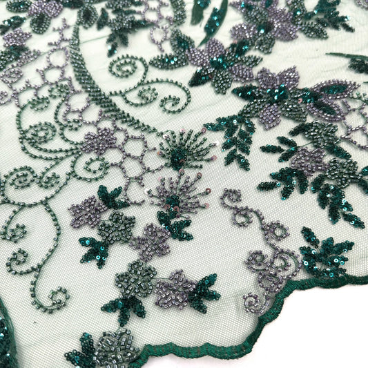 ML124 GREEN Floral Embroidery and Beaded Lace