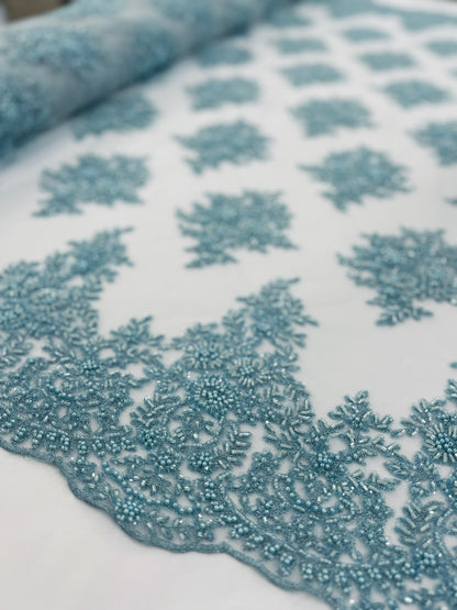 ML122 BLUE Floral Embroidery and Beaded Lace