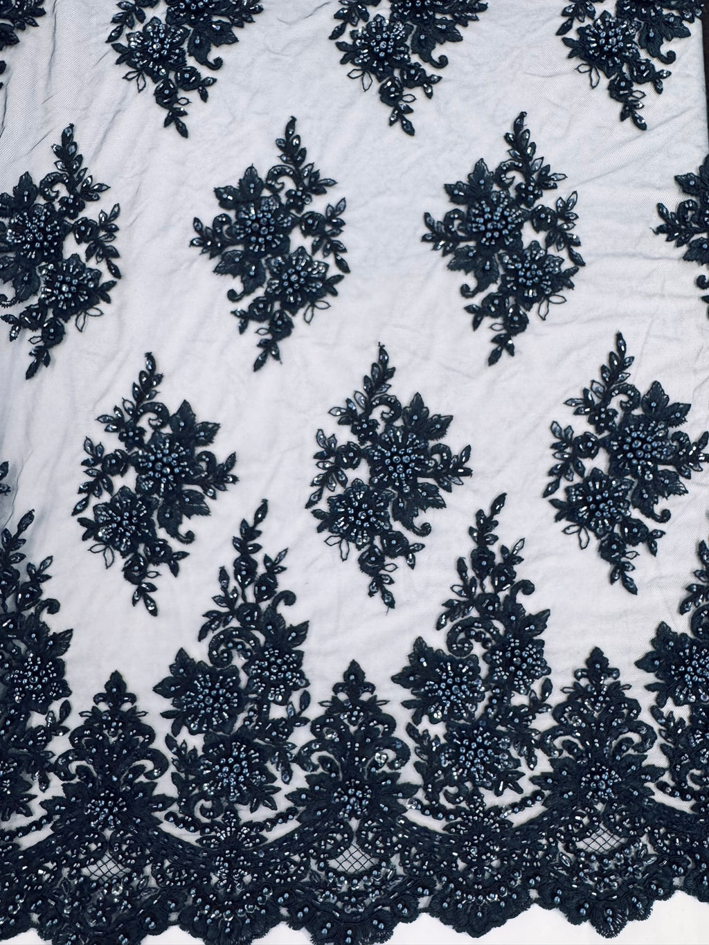 ML105 NAVY Floral Embroidery and Beaded Lace