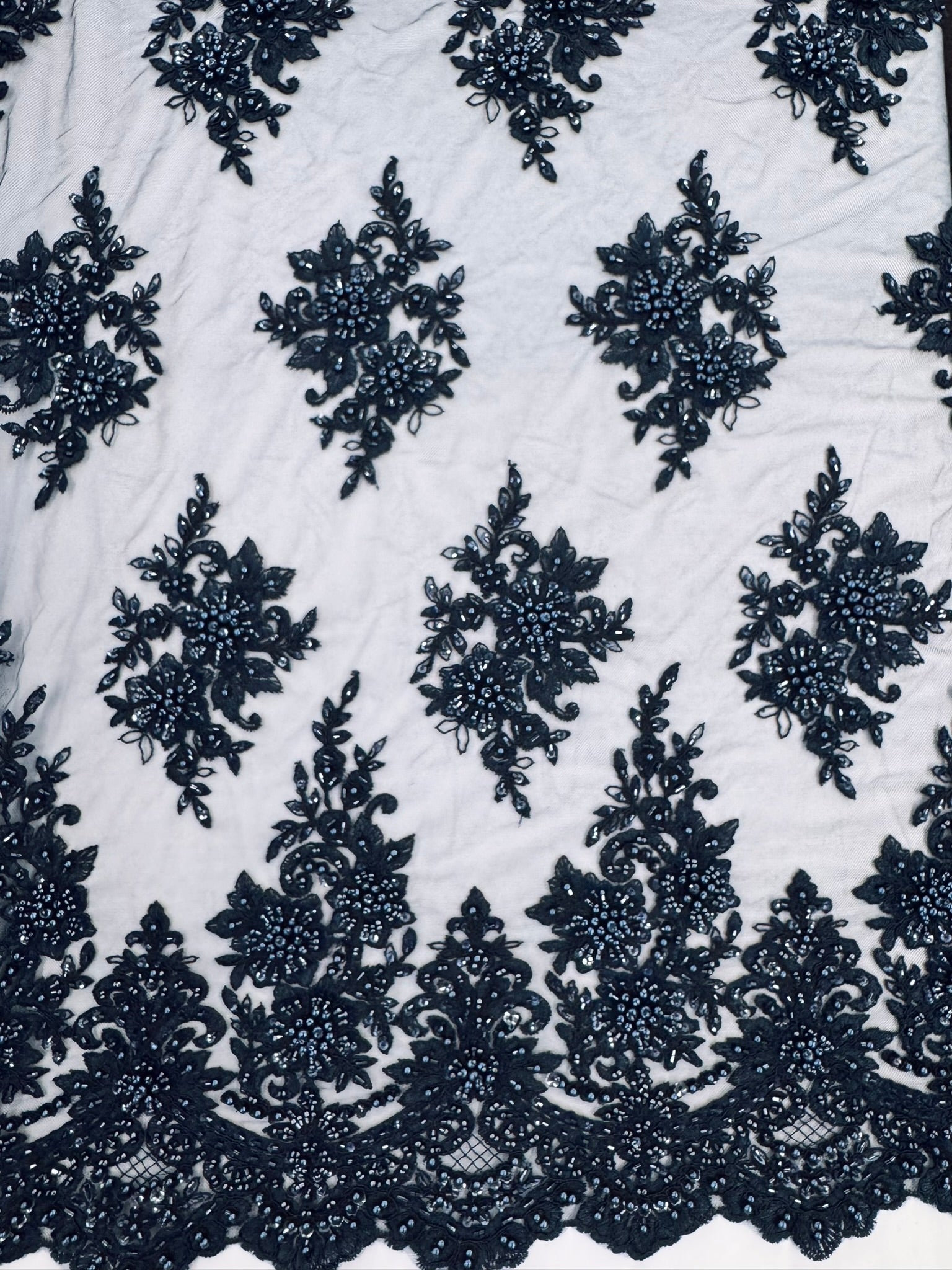 ML105 NAVY Floral Embroidery and Beaded Lace