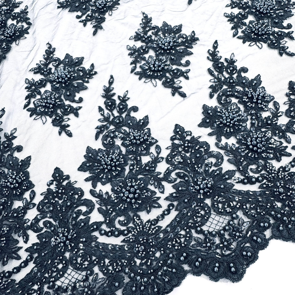 ML105 NAVY Floral Embroidery and Beaded Lace