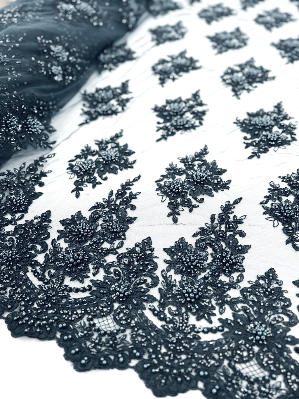 ML105 NAVY Floral Embroidery and Beaded Lace