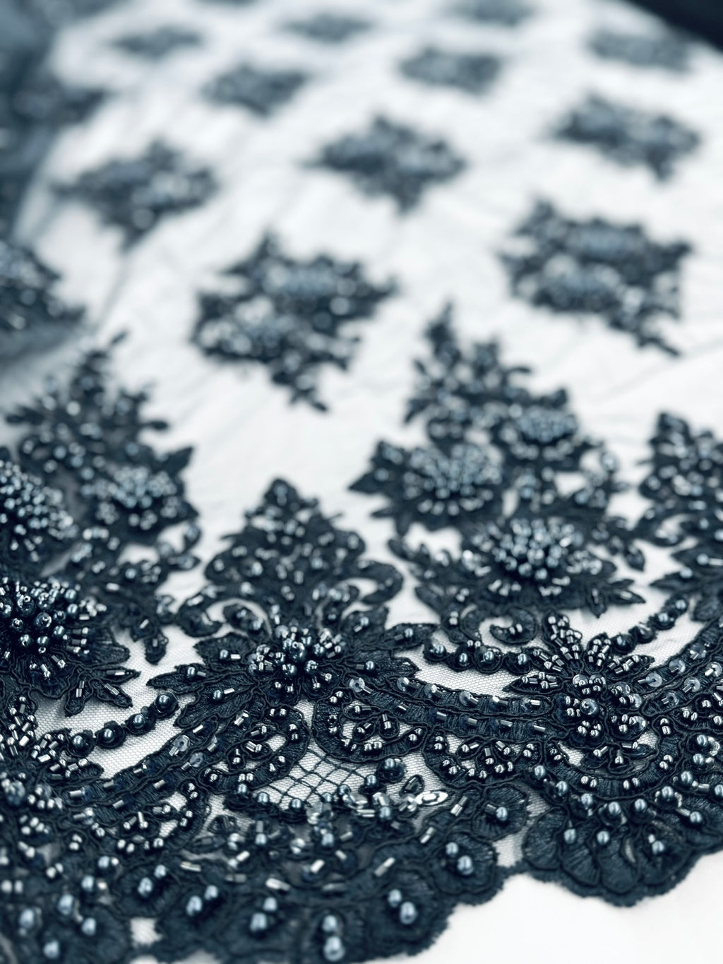 ML105 NAVY Floral Embroidery and Beaded Lace