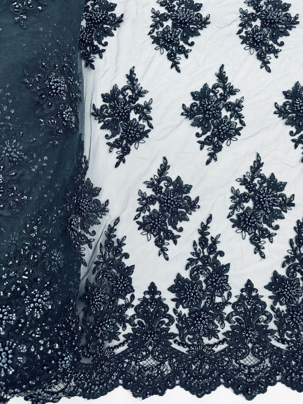 ML105 NAVY Floral Embroidery and Beaded Lace