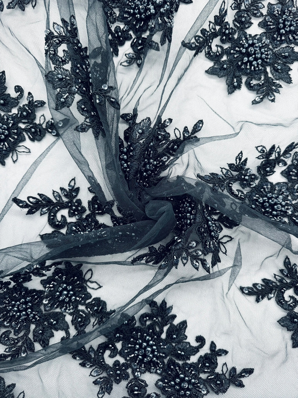 ML105 NAVY Floral Embroidery and Beaded Lace