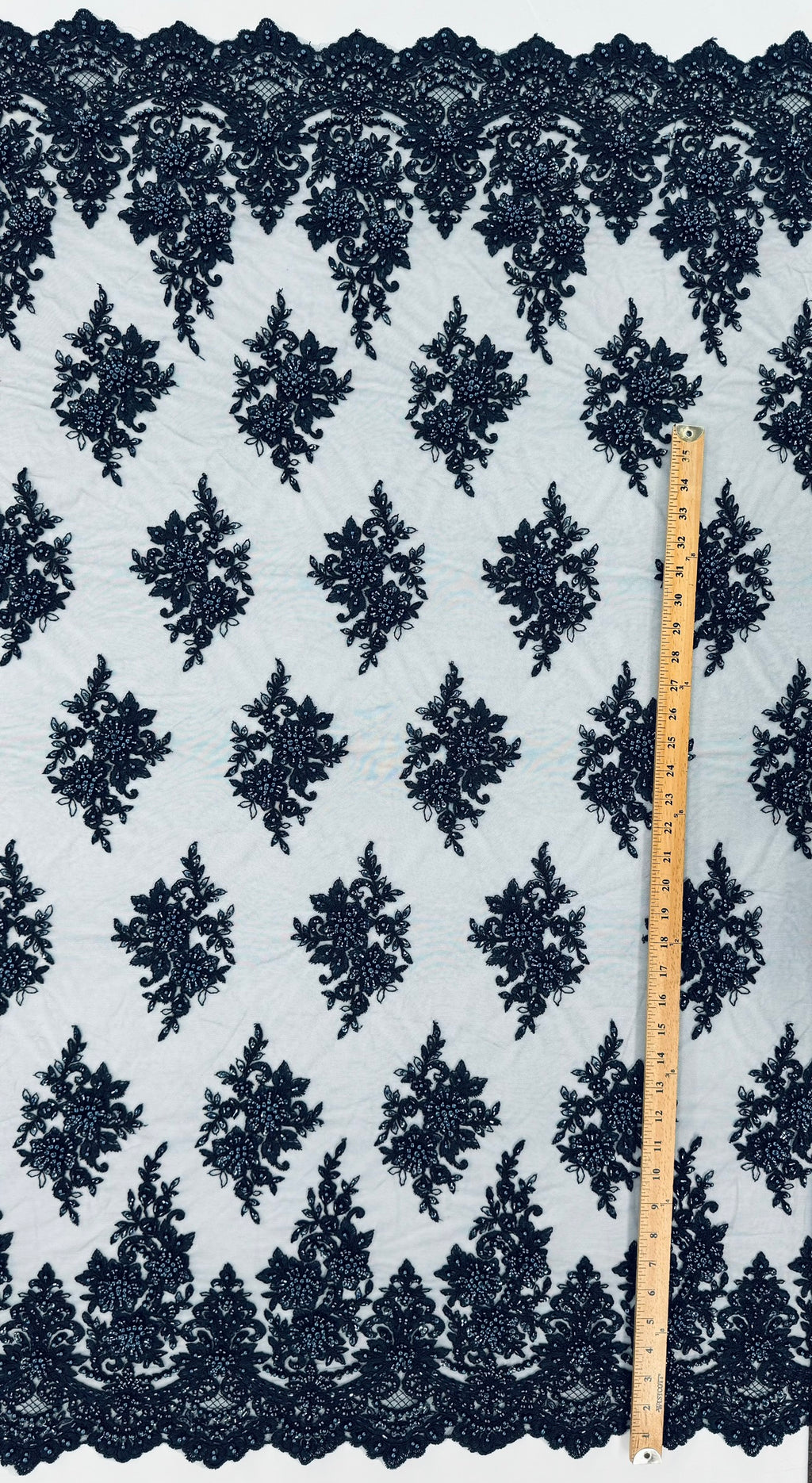 ML105 NAVY Floral Embroidery and Beaded Lace