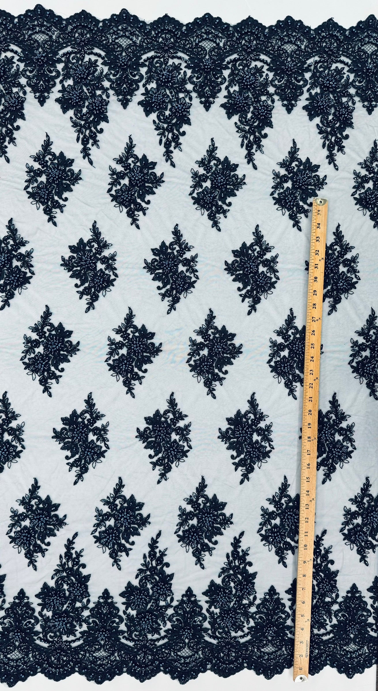 ML105 NAVY Floral Embroidery and Beaded Lace