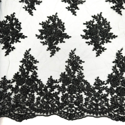 ML122 BLACK Floral Embroidery and Beaded Lace