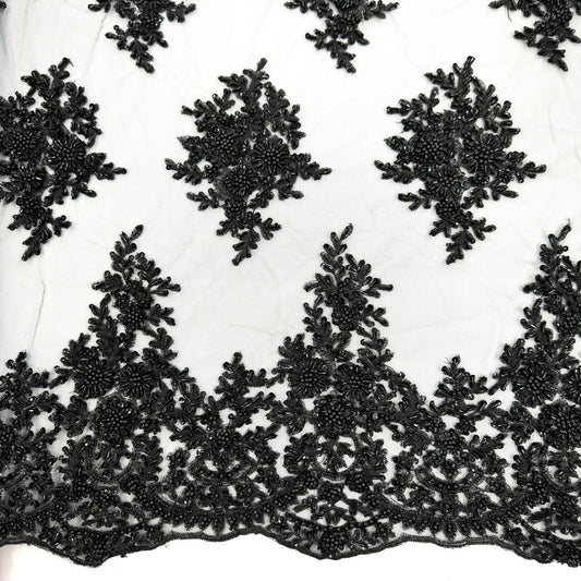 ML122 BLACK Floral Embroidery and Beaded Lace