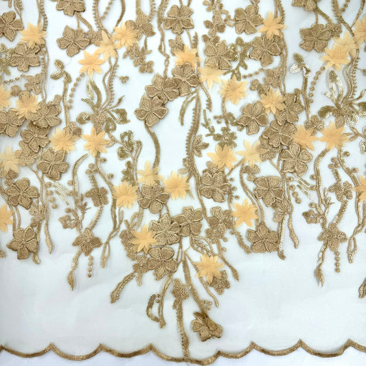 ML123 GOLD 3D Floral Embroidery Lace