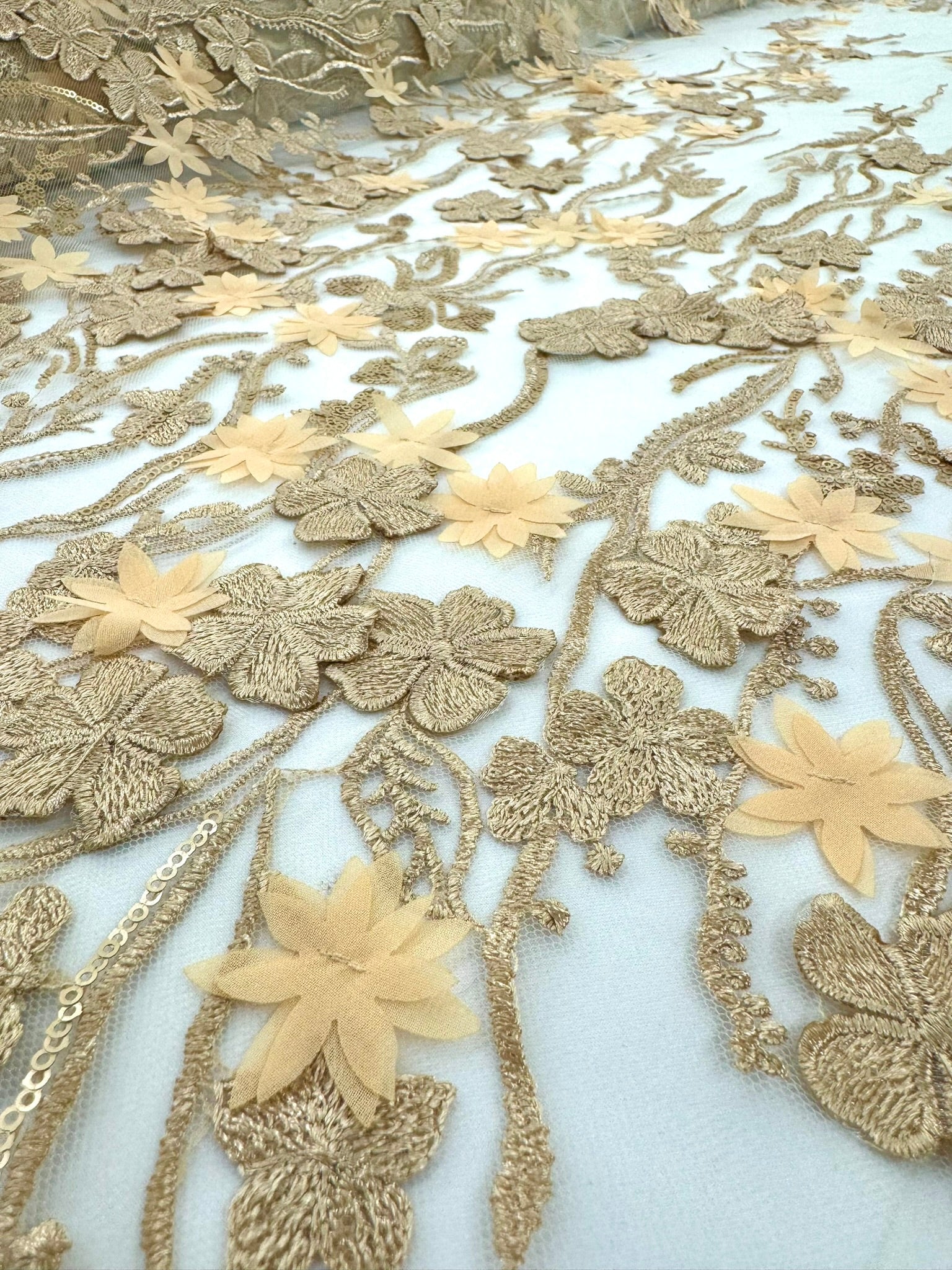 ML123 GOLD 3D Floral Embroidery Lace