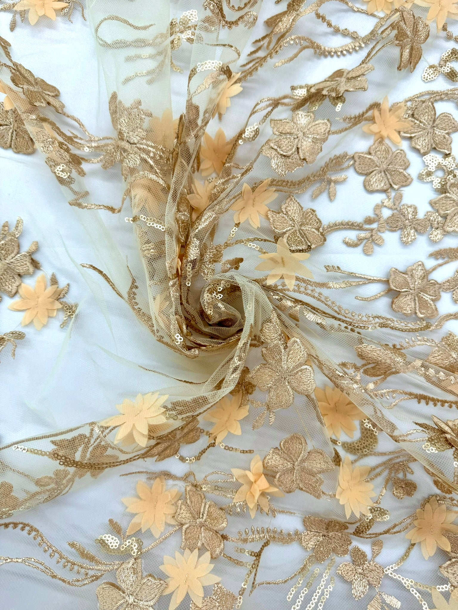ML123 GOLD 3D Floral Embroidery Lace