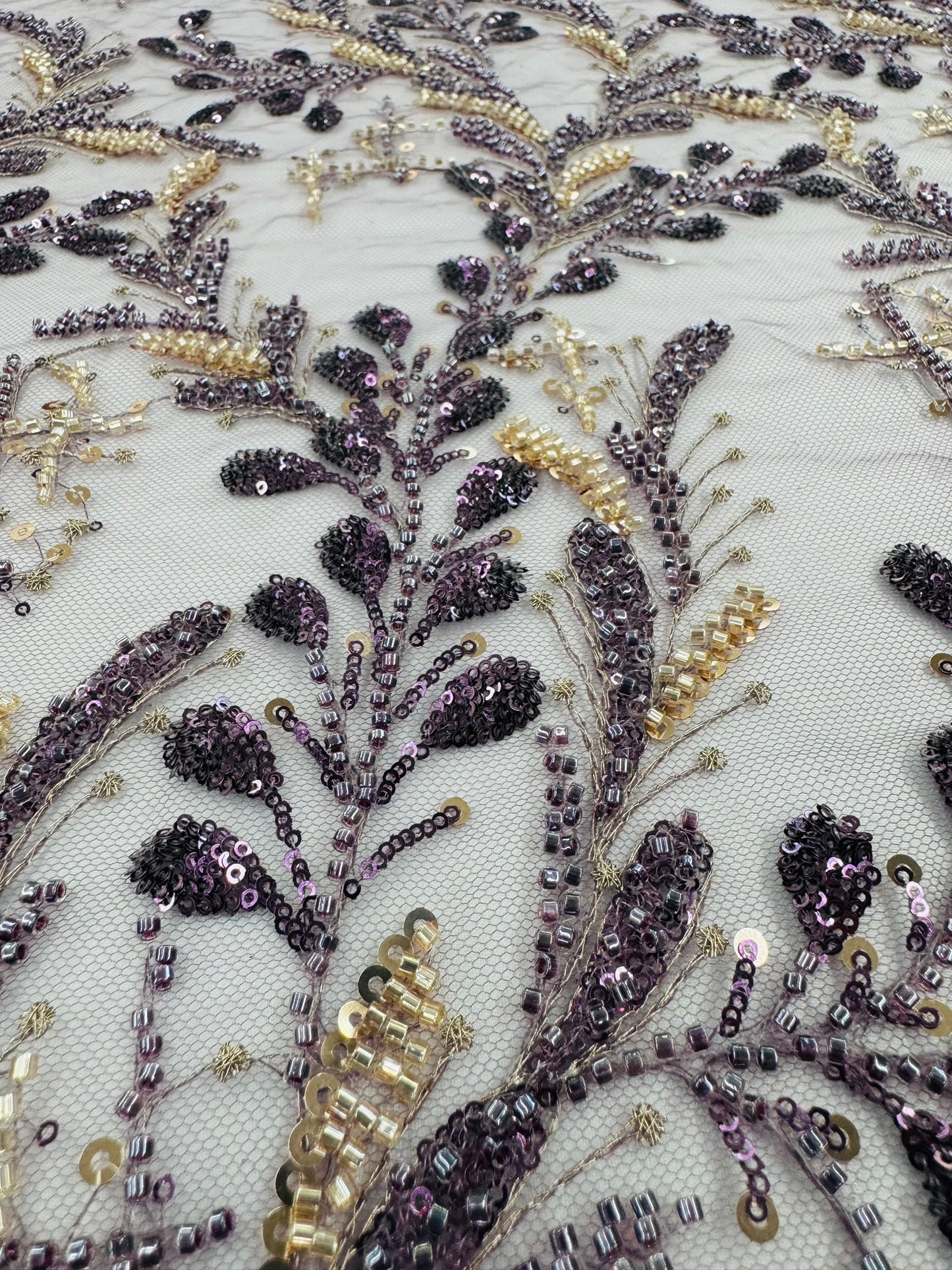 ML106 PLUM Embroidery and Beaded Lace / ML-106