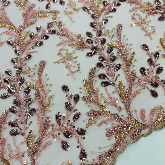 ML106 ROSE BLUSH Embroidery and Beaded Lace