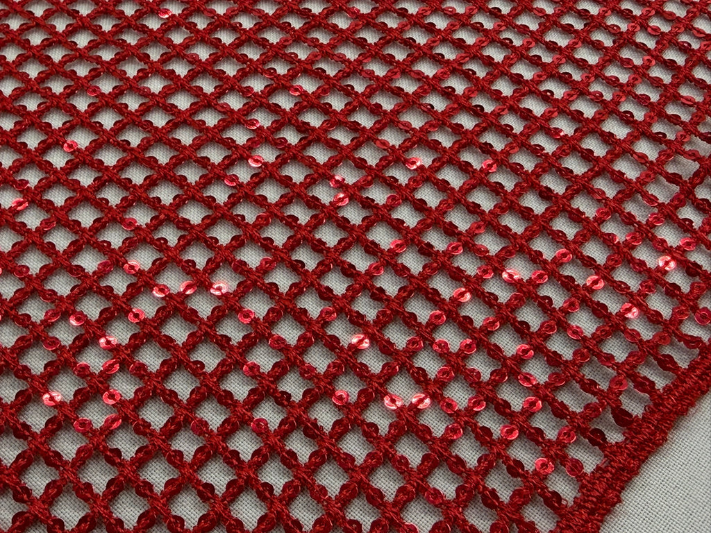 ML160 Red Sequin Diamond Mesh Fabric