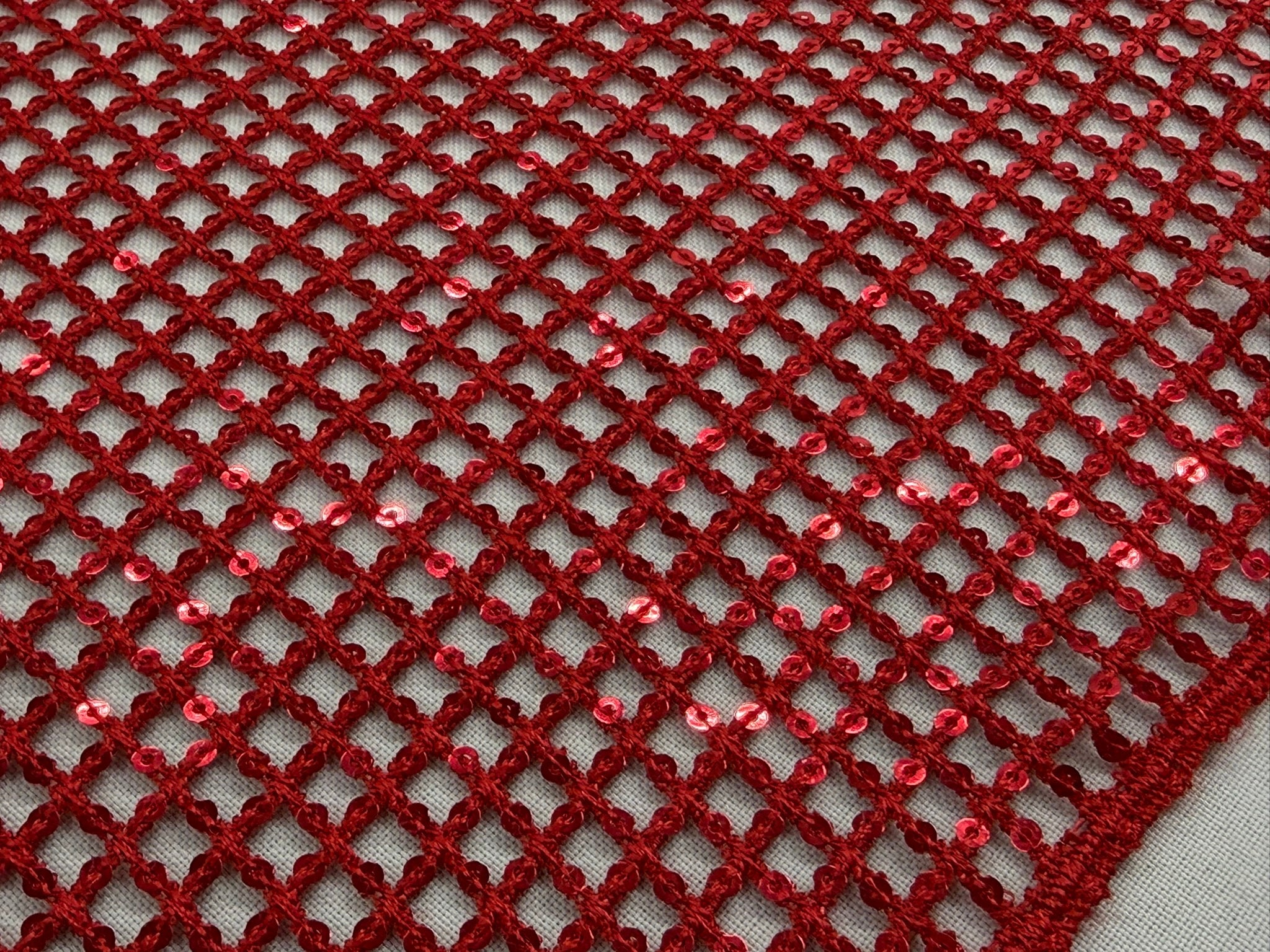 ML160 Red Sequin Diamond Mesh Fabric