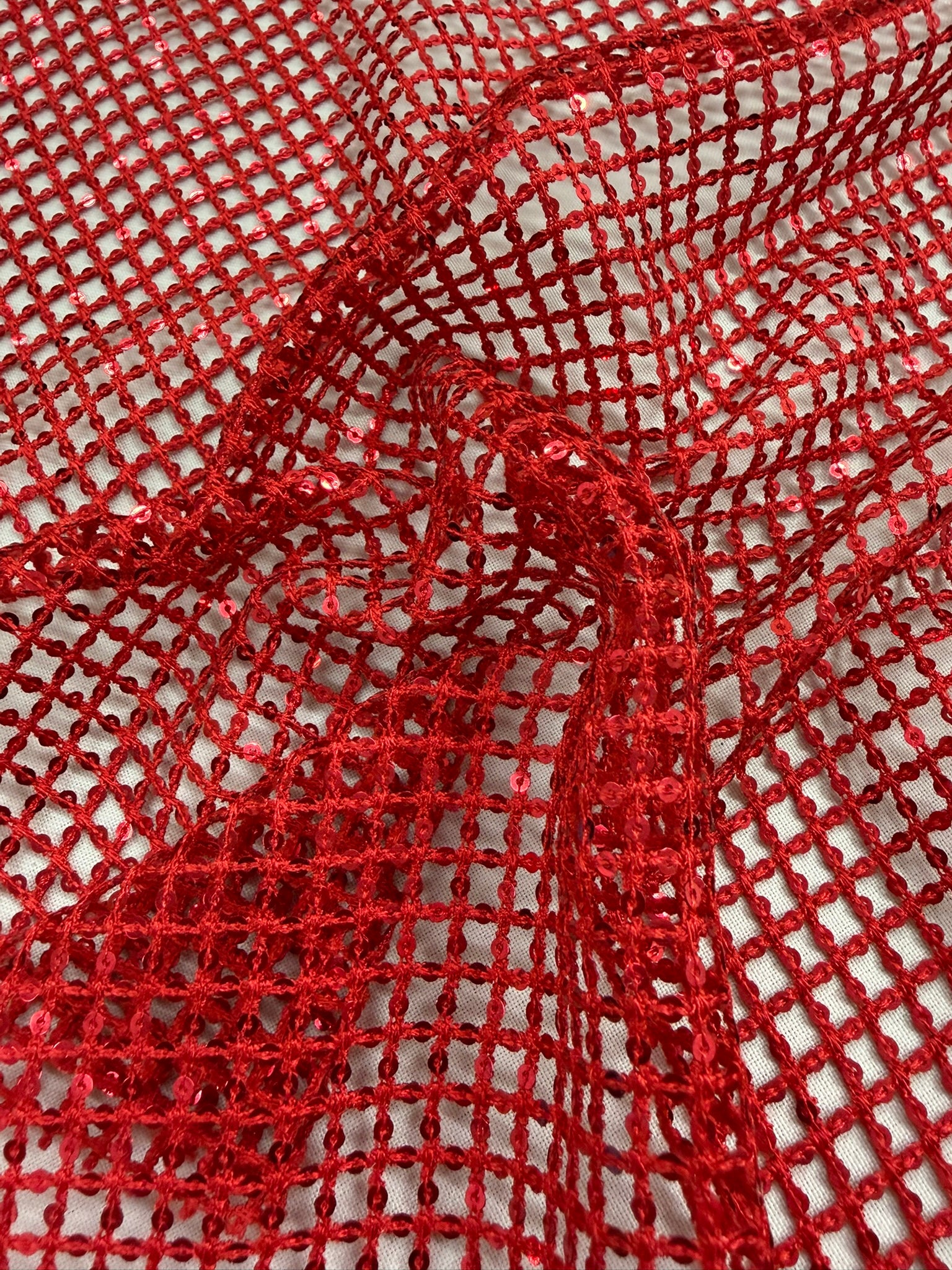 ML160 Red Sequin Diamond Mesh Fabric
