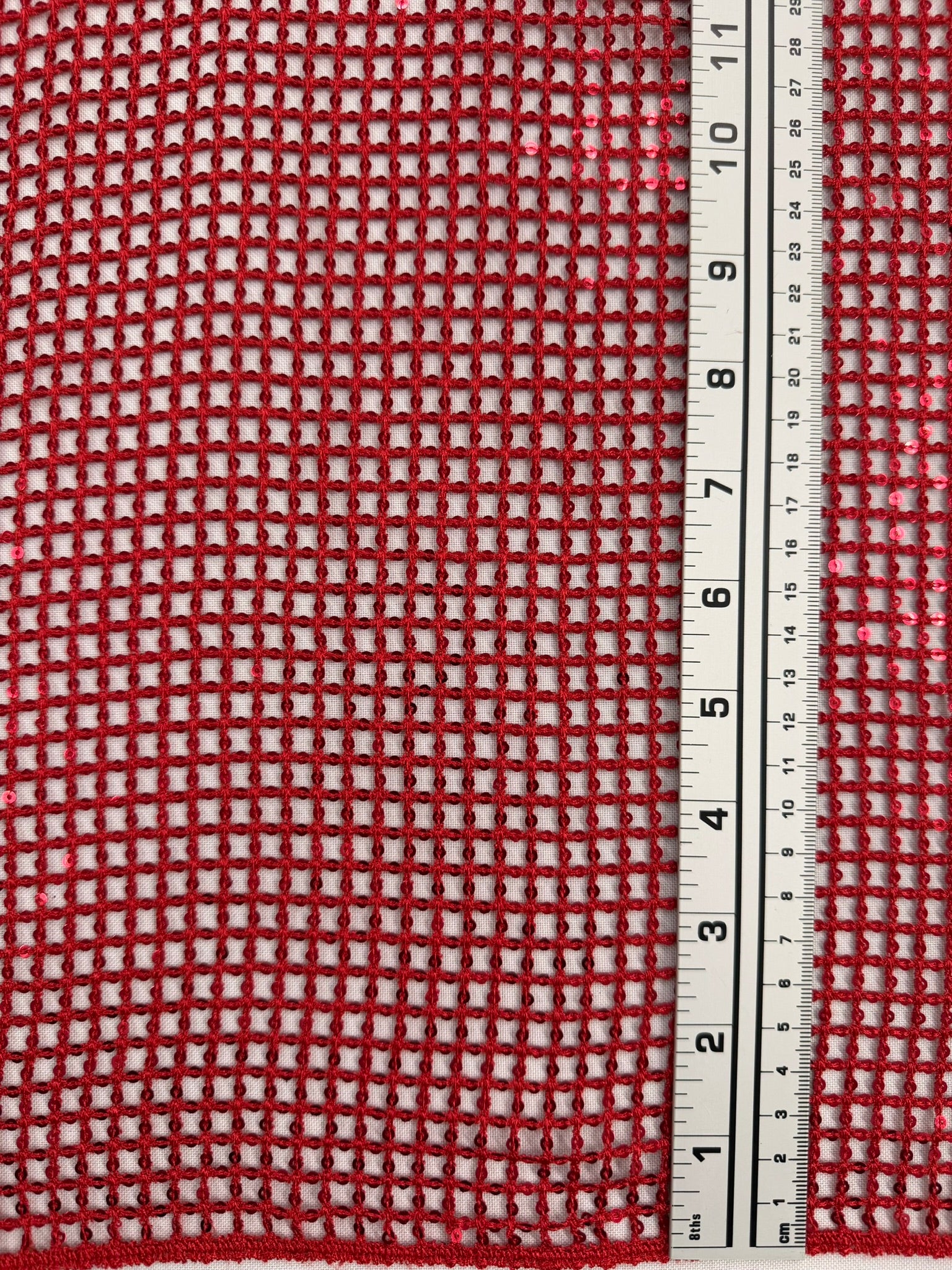 ML160 Red Sequin Diamond Mesh Fabric