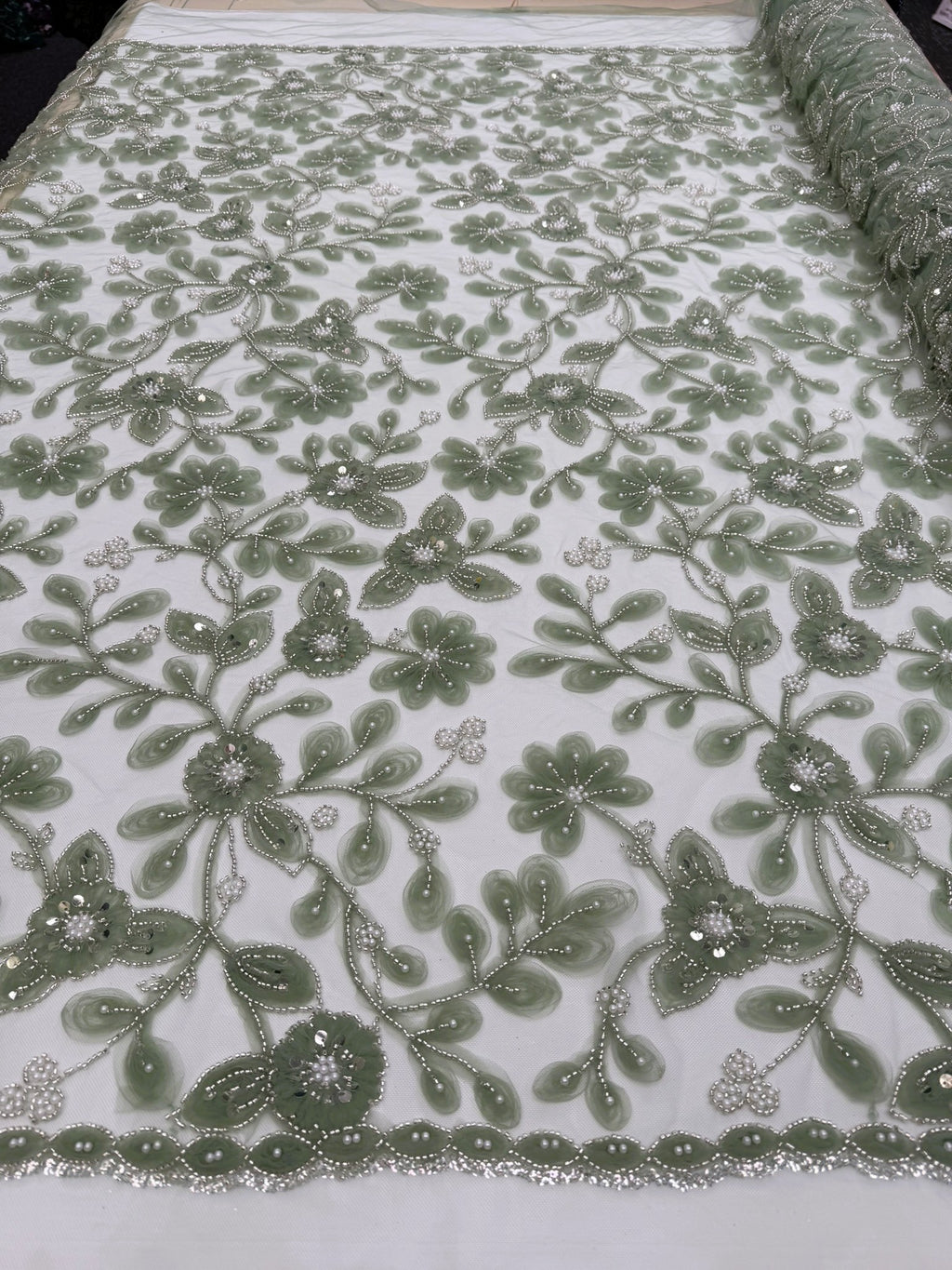 ML 156 Floral Embroidery and Beaded Lace