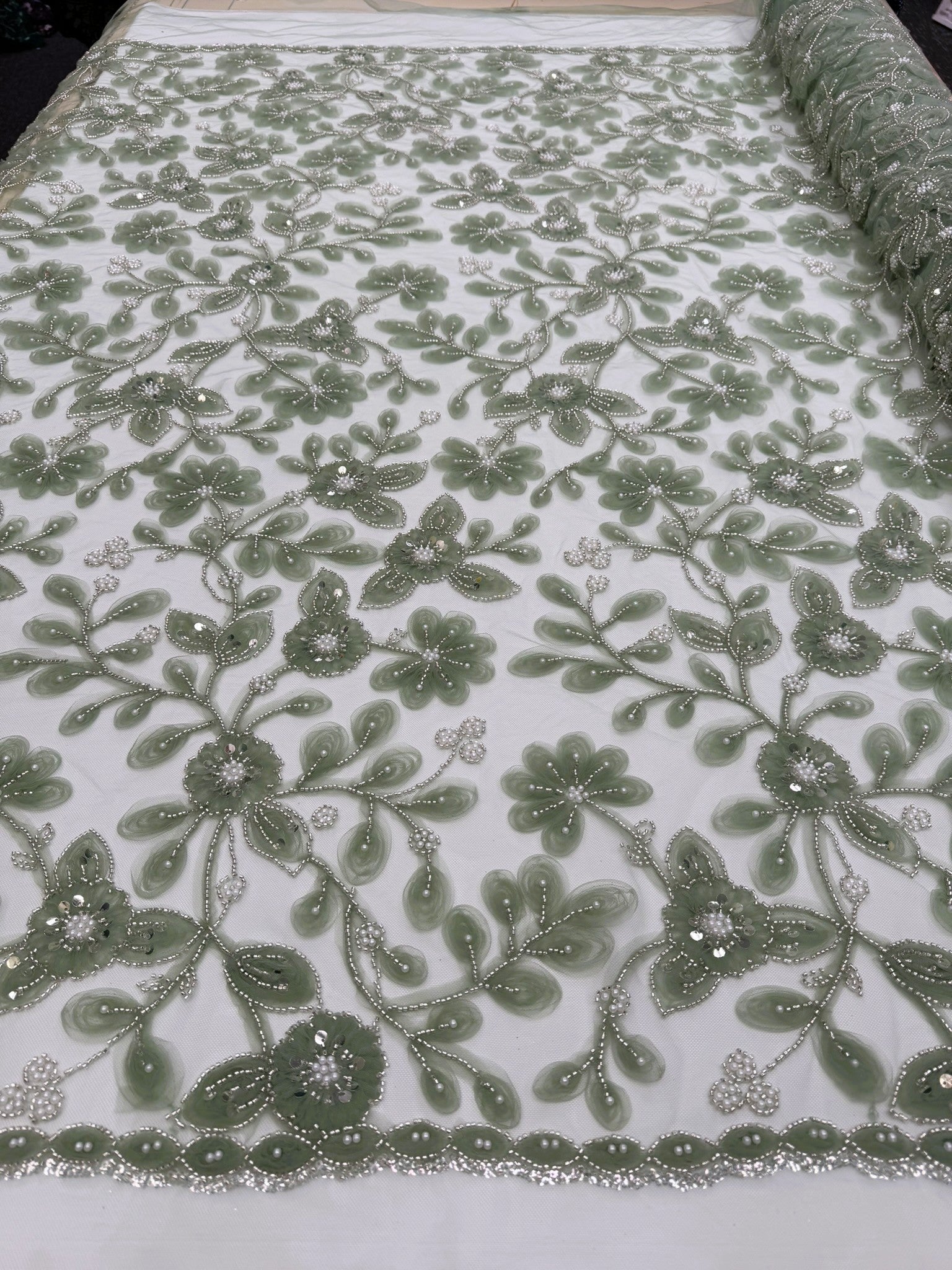 ML 156 Floral Embroidery and Beaded Lace