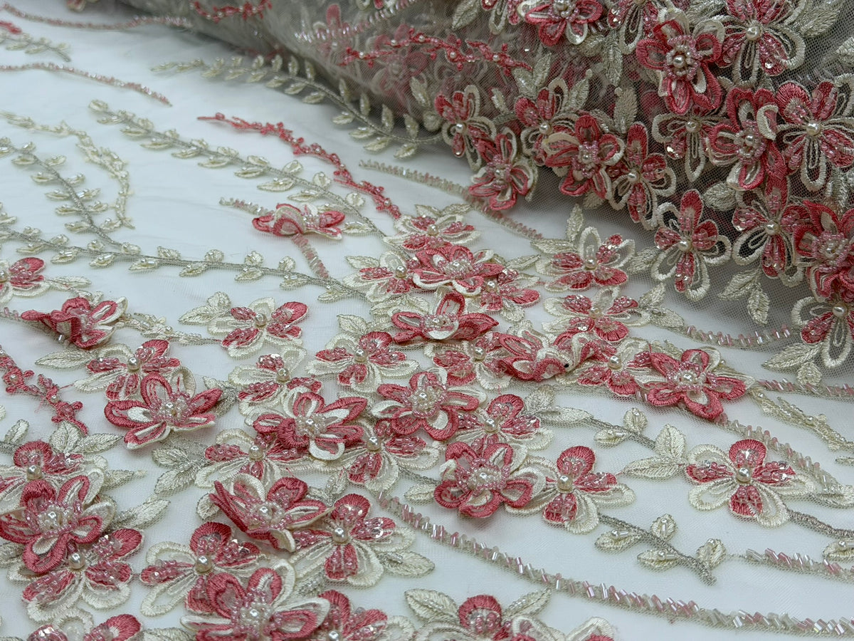 ML 159 3D Floral Embroidered and Beaded Lace