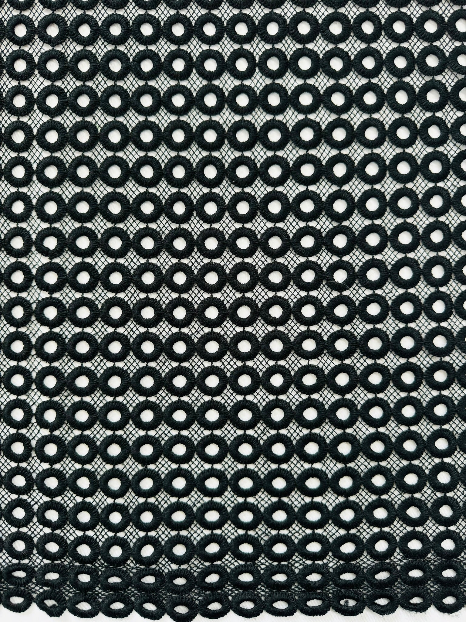 ML114 BLACK Circles Abstract Lace Guipiure / Chemical Lace Embroidery