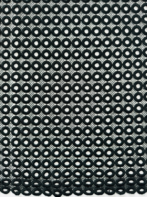 ML114 BLACK Circles Abstract Lace Guipiure / Chemical Lace Embroidery