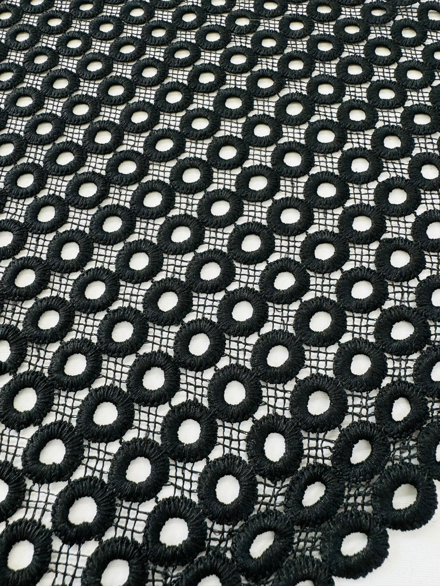 ML114 BLACK Circles Abstract Lace Guipiure / Chemical Lace Embroidery