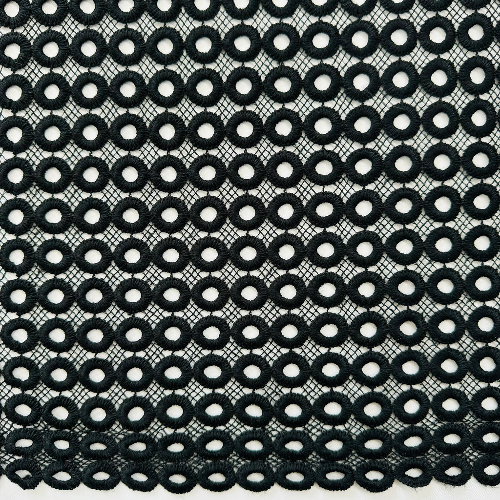 ML114 BLACK Circles Abstract Lace Guipiure / Chemical Lace Embroidery