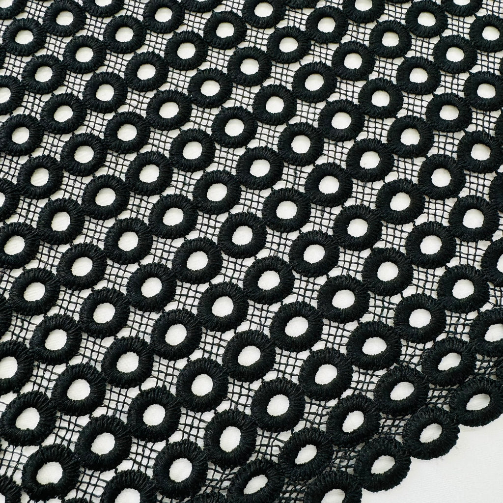 ML114 BLACK Circles Abstract Lace Guipiure / Chemical Lace Embroidery