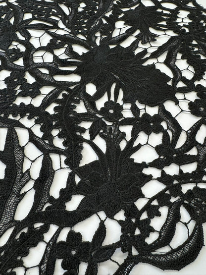 ML109 BLACK Floral Lace Guipiure / Chemical Lace Embroidery