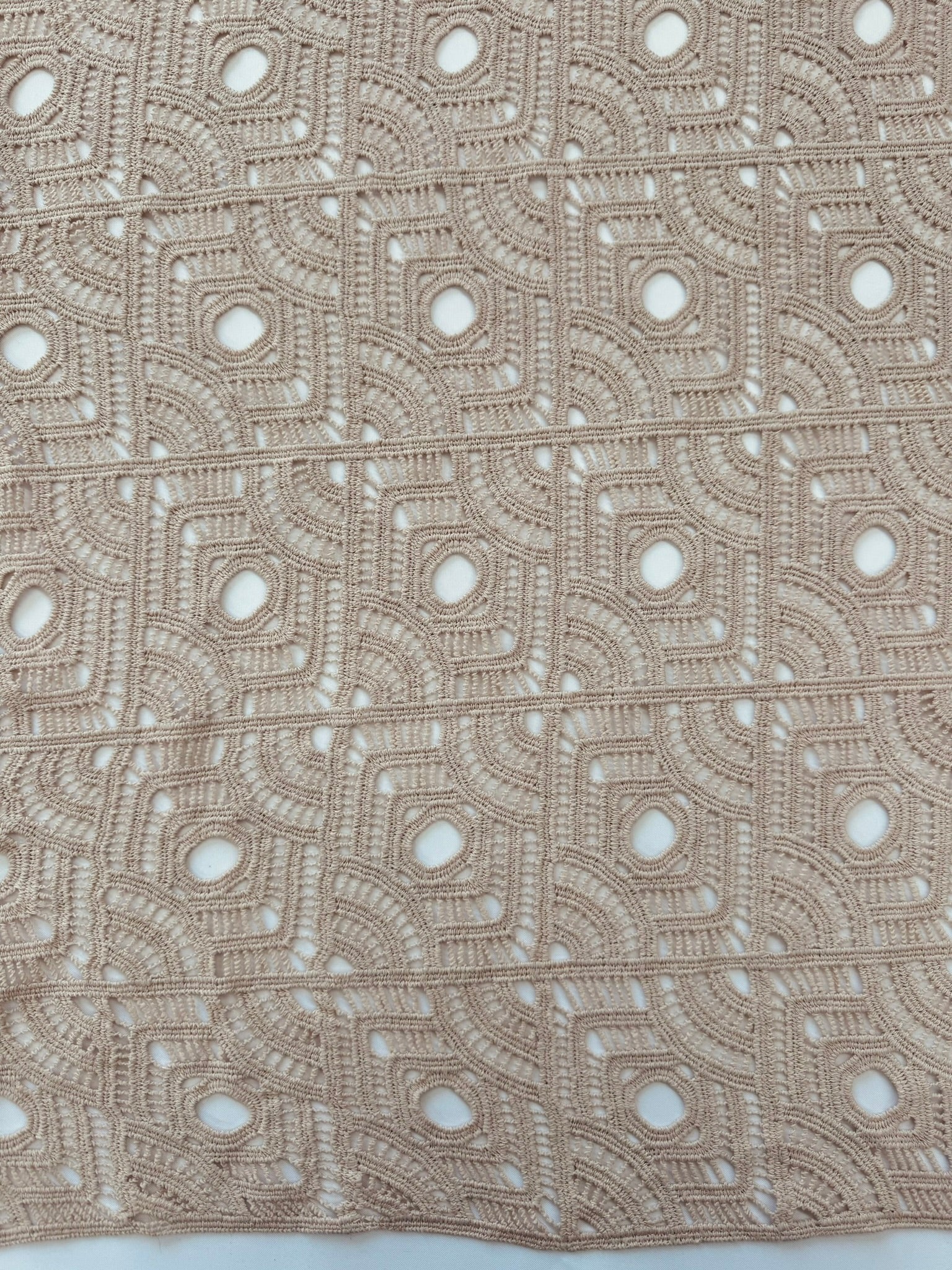 ML117 TAUPE Geometric Lace Guipiure / Chemical Lace Embroidery