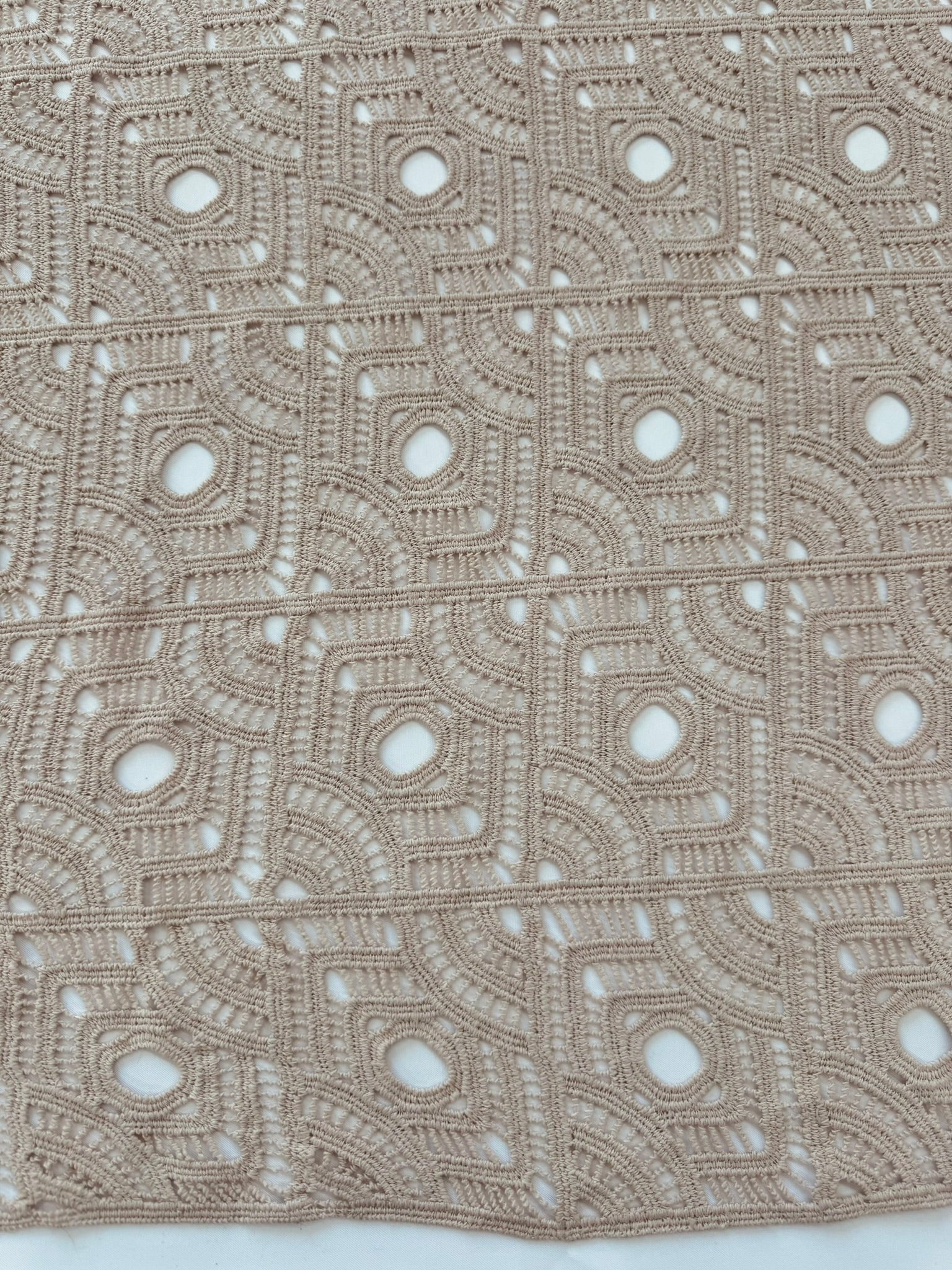 ML117 TAUPE Geometric Lace Guipiure / Chemical Lace Embroidery