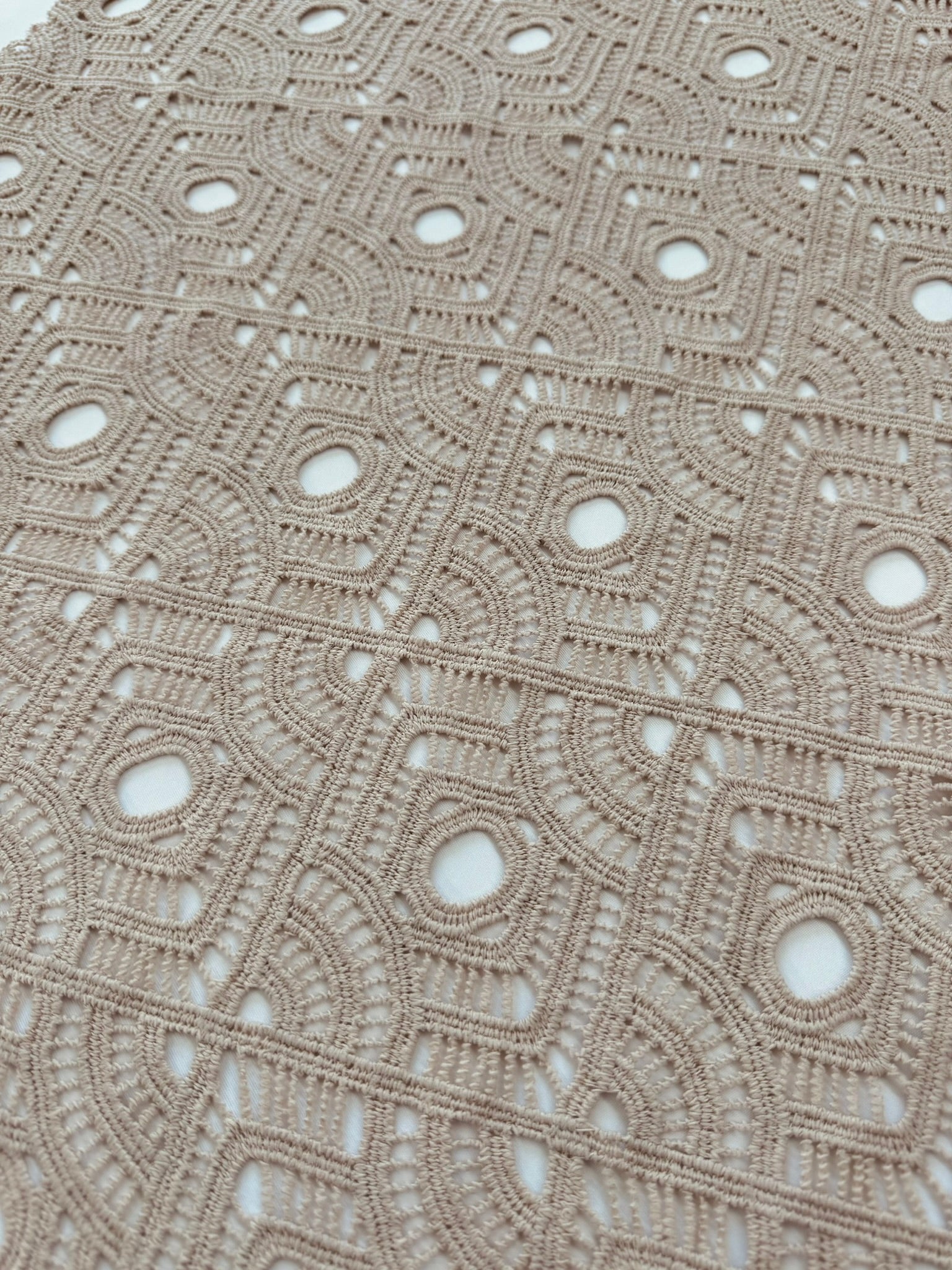 ML117 TAUPE Geometric Lace Guipiure / Chemical Lace Embroidery