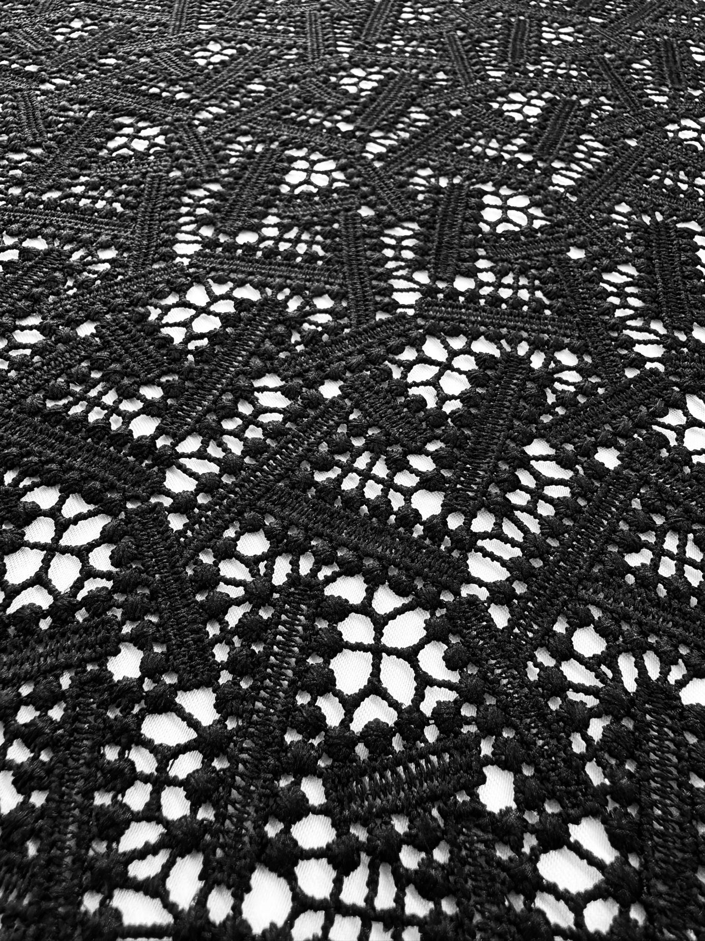 ML115 BLACK Geometric Lace Guipiure / Chemical Lace Embroidery