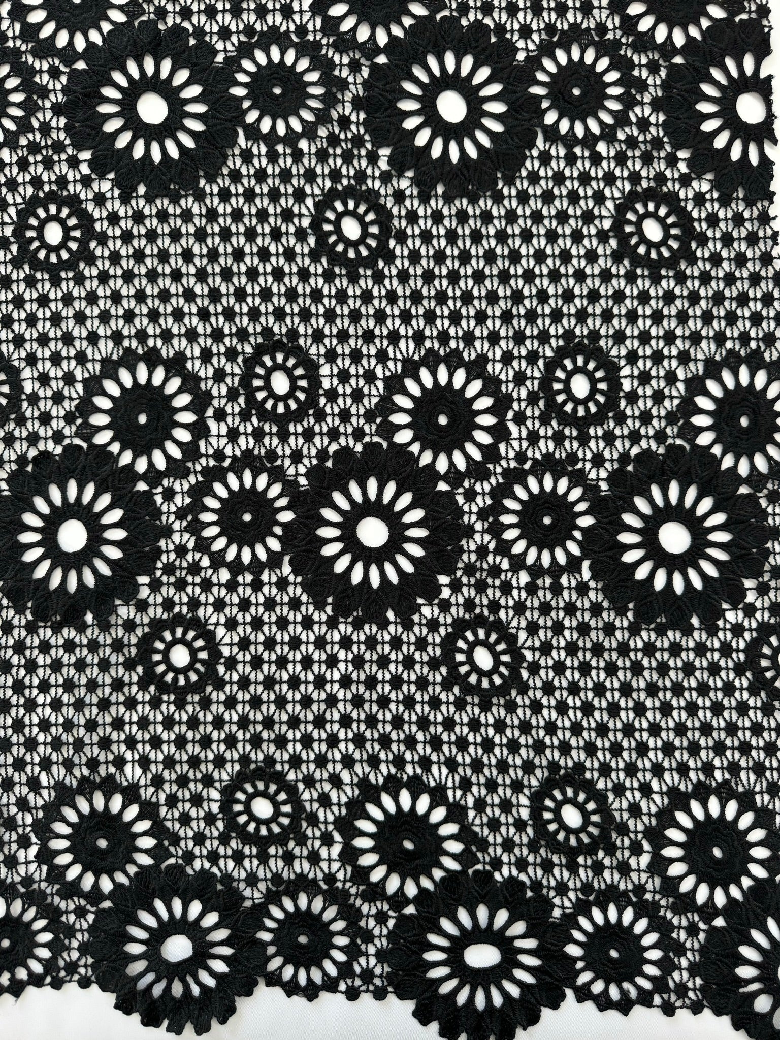 ML113 BLACK Floral Lace Guipiure / Chemical Lace Embroidery