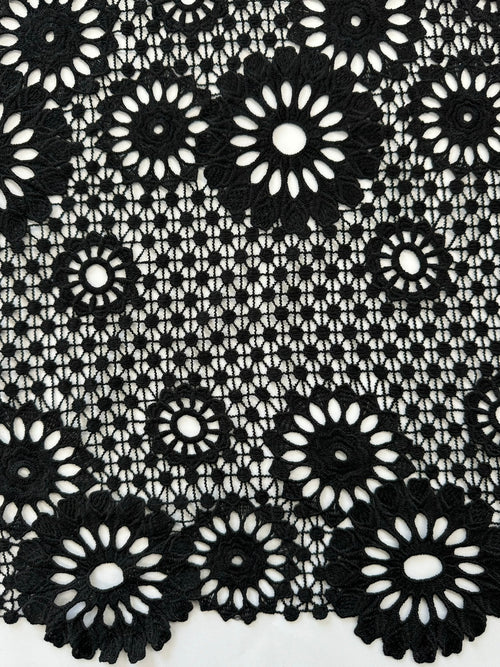 ML113 BLACK Floral Lace Guipiure / Chemical Lace Embroidery