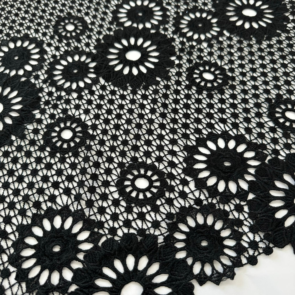 ML113 BLACK Floral Lace Guipiure / Chemical Lace Embroidery