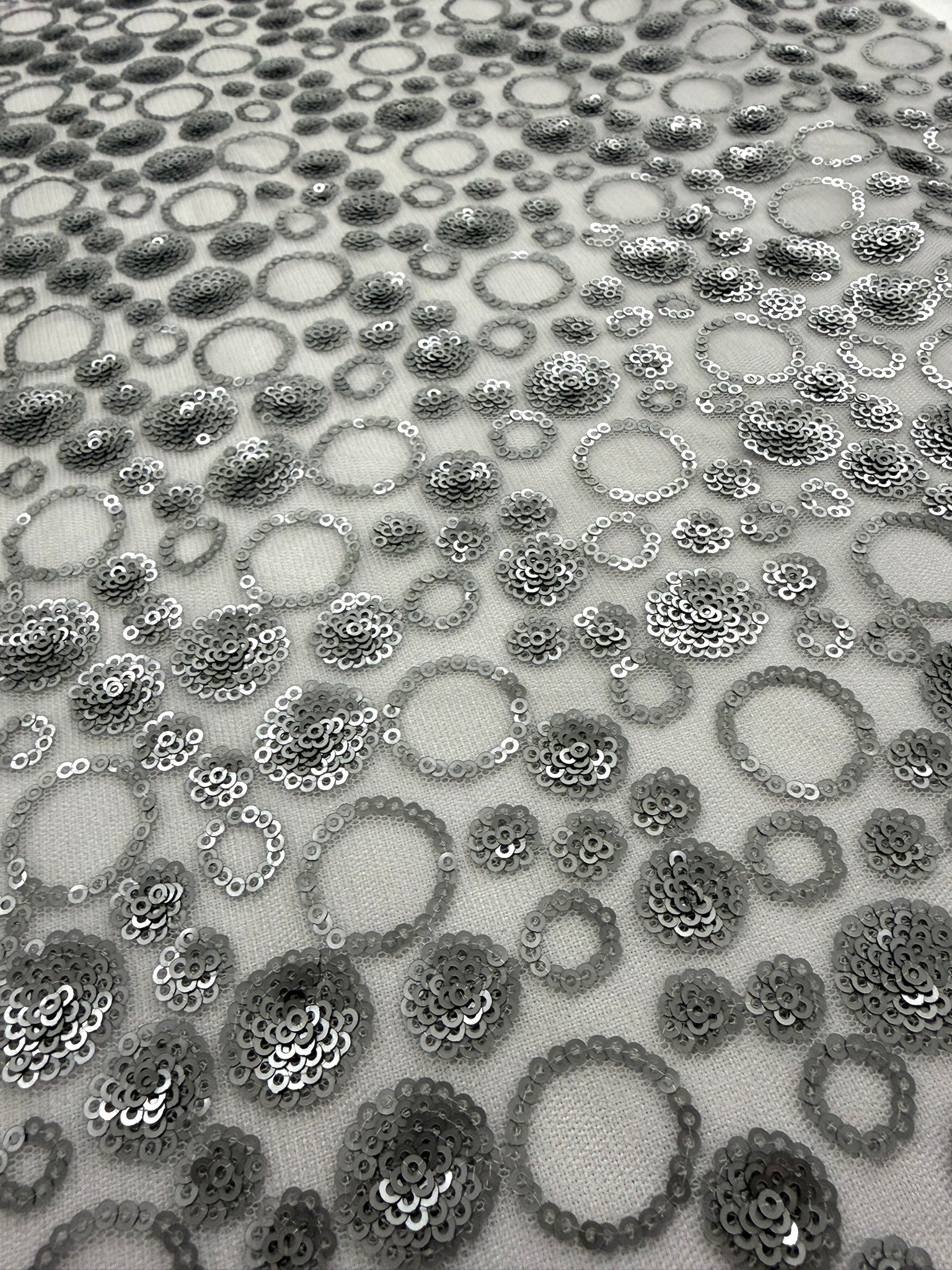 ML60 Sequin Lace Fabric – Circle Allover Sparkle Embroidered Mesh