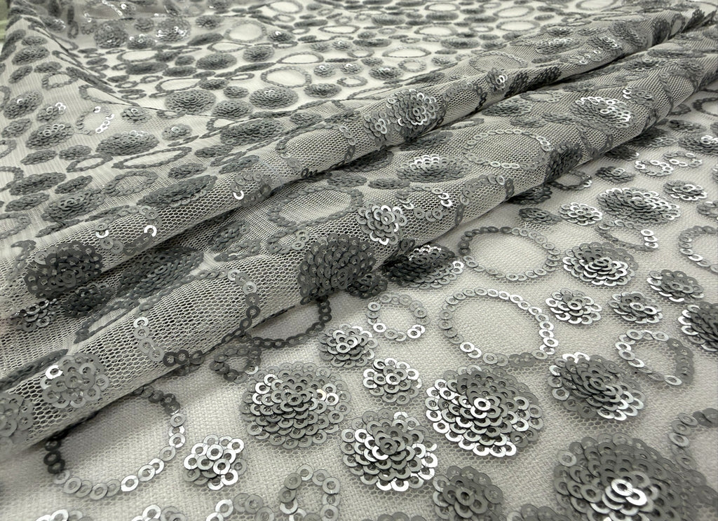 ML60 Sequin Lace Fabric – Circle Allover Sparkle Embroidered Mesh