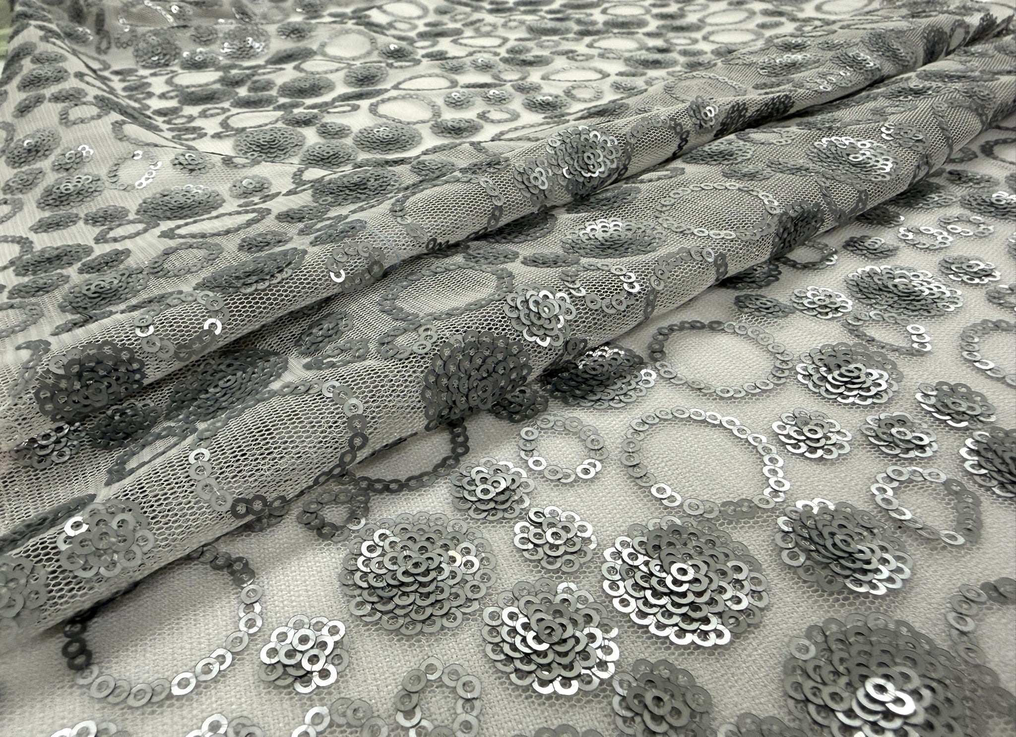 ML60 Sequin Lace Fabric – Circle Allover Sparkle Embroidered Mesh