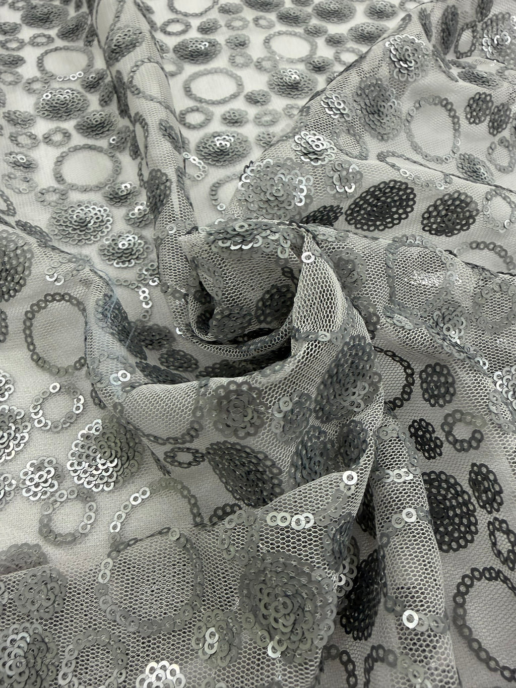 ML60 Sequin Lace Fabric – Circle Allover Sparkle Embroidered Mesh