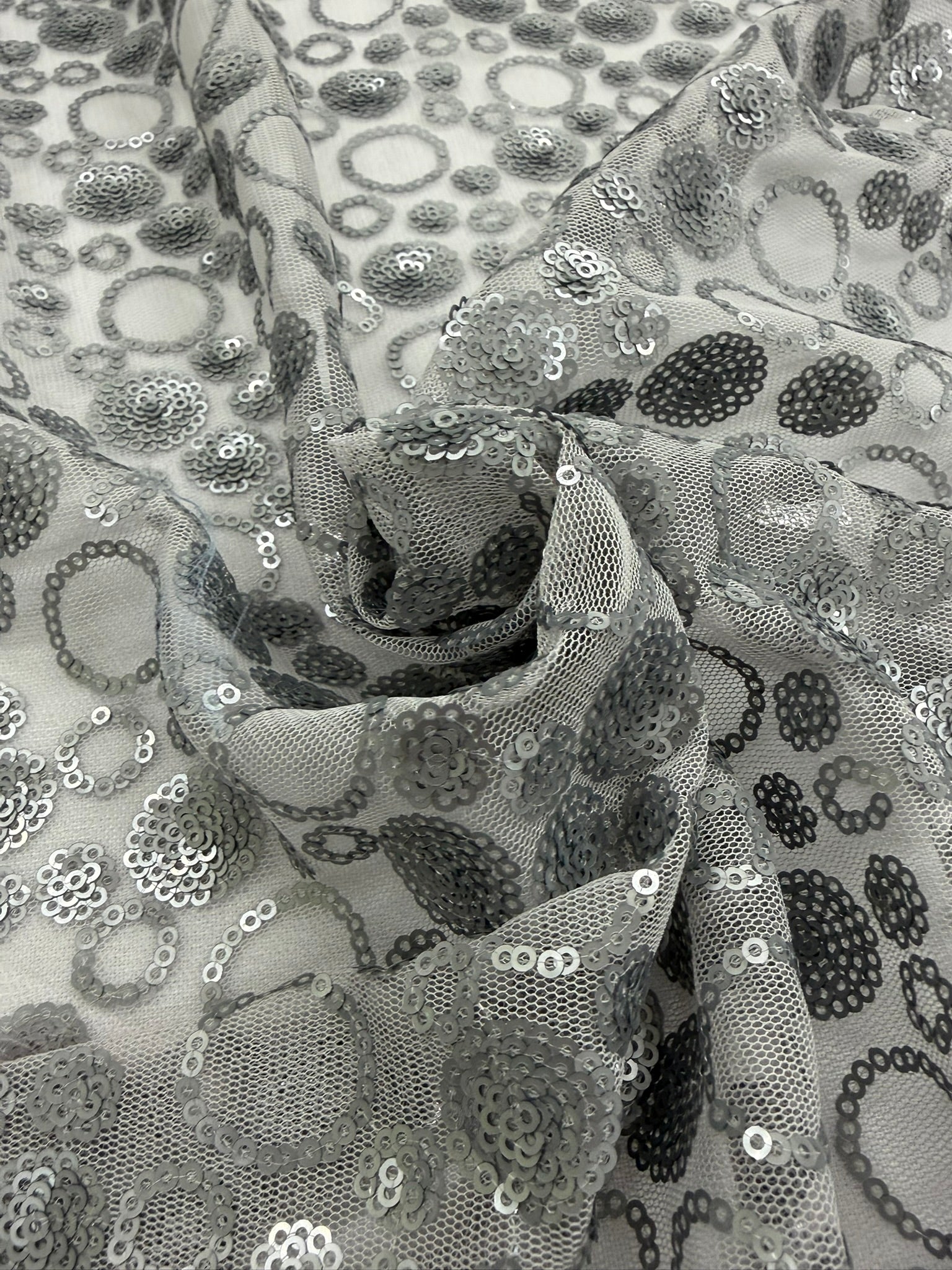 ML60 Sequin Lace Fabric – Circle Allover Sparkle Embroidered Mesh