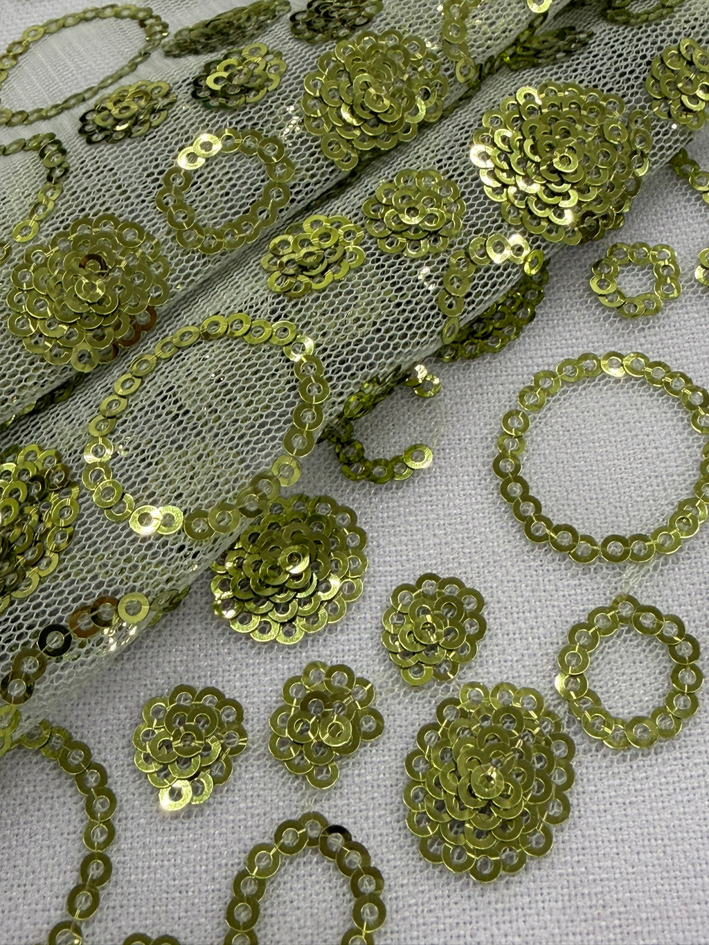 ML60 Sequin Lace Fabric – Circle Allover Sparkle Embroidered Mesh